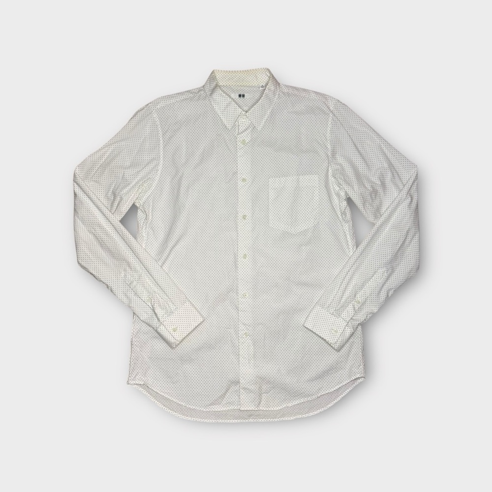 Uniqlo Polkadot White Button Up Dress Shirt